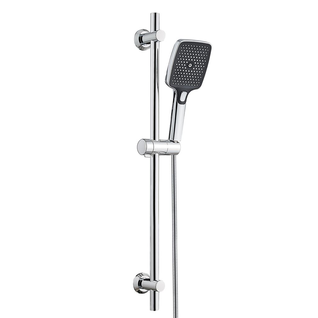 JOHO Edelstahl Duschstange 70 cm Duschbrause mit Schlauch und Halterung, Brausestangeset mit Duschkopfhalter, 3 Strahl Handbrause, Chrom
