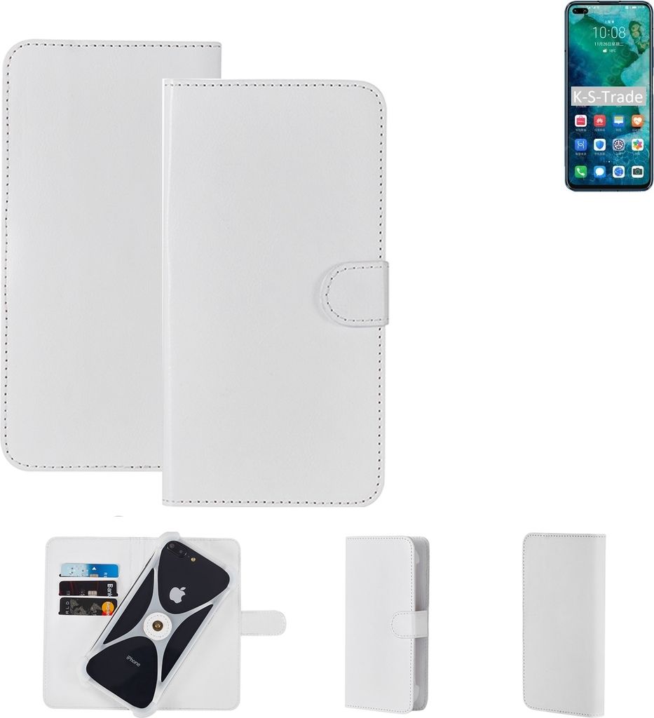 K-S-Trade Handy Hülle Schutz Hülle kompatibel mit Huawei Honor V30 Cover Case Bookstyle Bumper weiß 1x