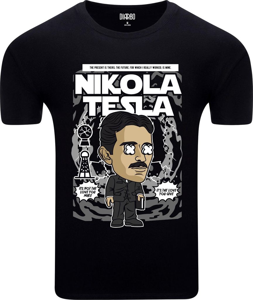 Diarbo Herren T-Shirt mit Druck Für Wissenschaftsfans Nikola Tesla Plakat Schwarz Gr.XS