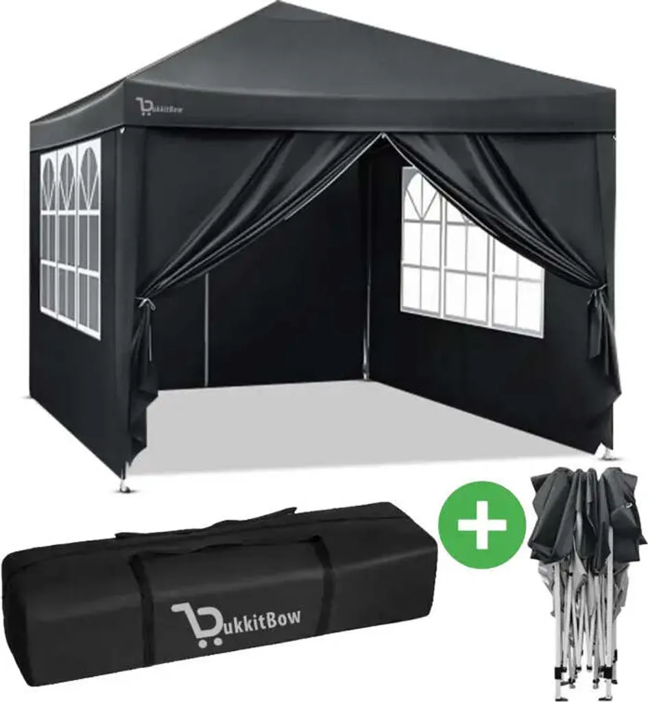 Tonnelle Pliable de Jardin 3x3m Résistante aux Intempéries et UV Gris