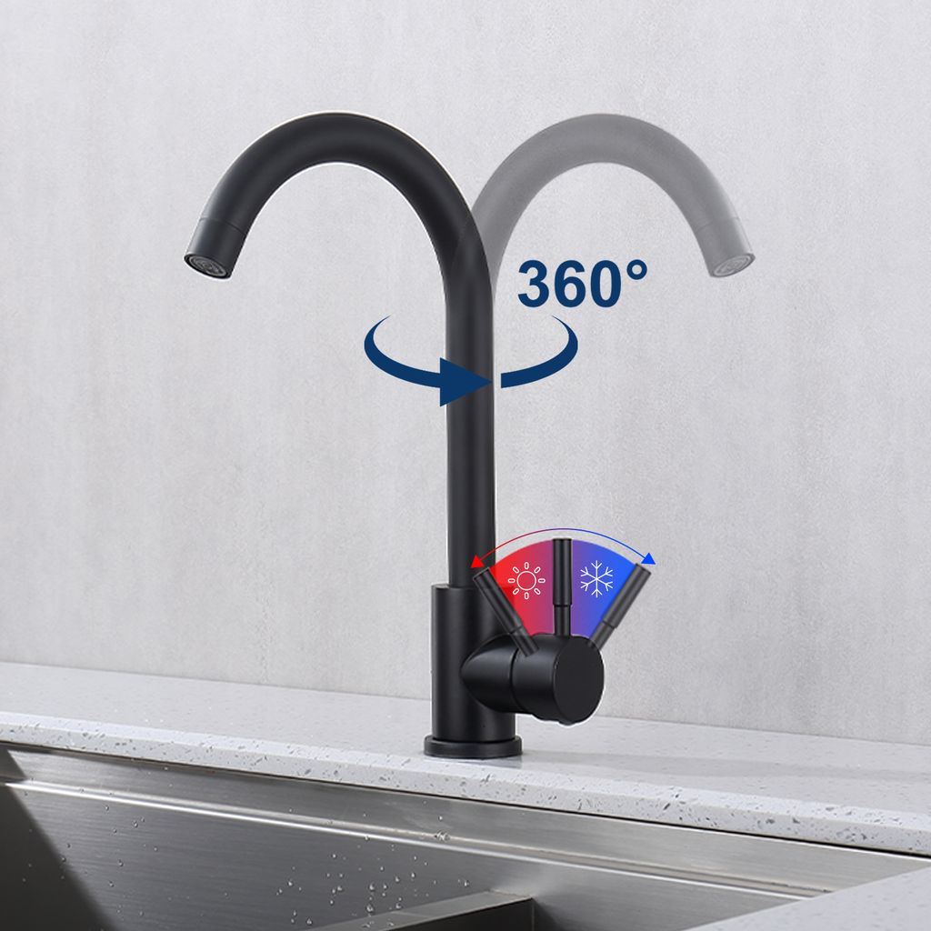 Homelody Küchenarmaturen Schwarz Wasserhahn Küche 360° Produktbild 