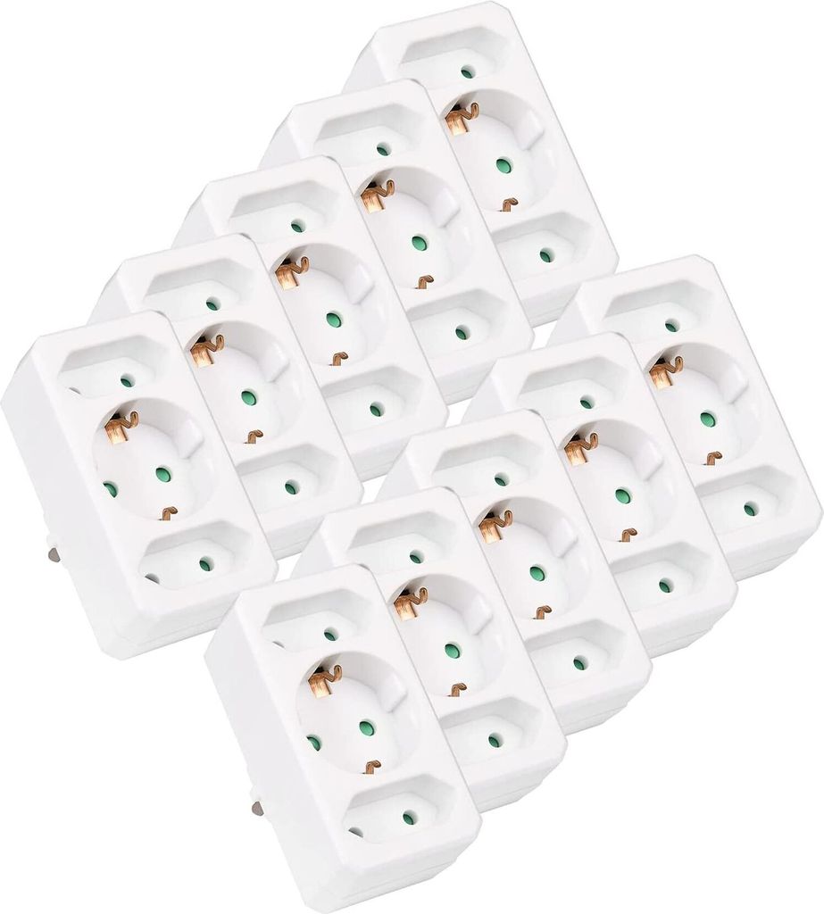 HEITECH 3 Fach Steckdosenadapter - 10x Mehrfachsteckdose ohne Schalter, Belastbarkeit bis max. 3500W - Adapterstecker Mehrfachstecker