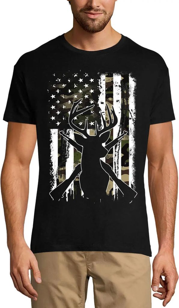 Herren Grafik T-Shirt Deer Us Flag Hunting - Hunter Öko-Verantwortlich Vintage Jahrgang Kurzarm Lustige Druck Geburtstag Geschenk Mann