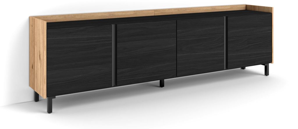 TV-Möbel Holzeffekt schwarz und eiche 207x35x61cm mit Beinen