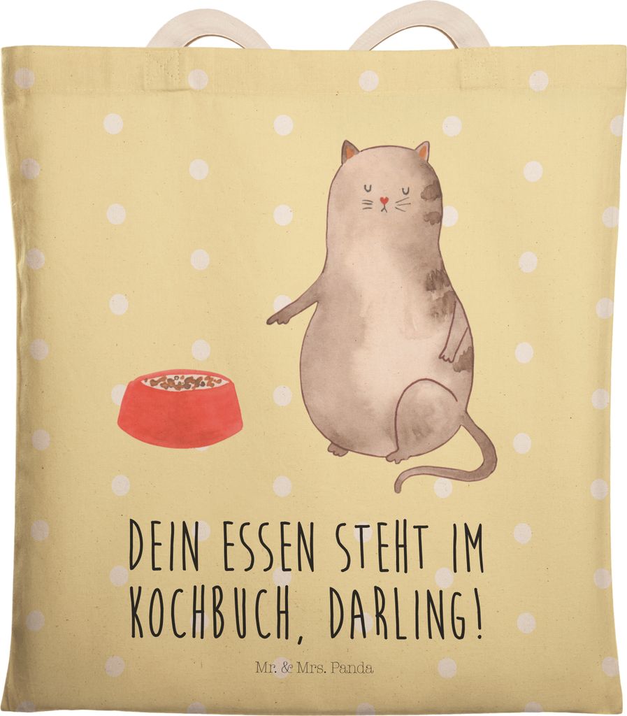 Mr. & Mrs. Panda Tote Bag Katze Fressen - Gelb Pastell - Geschenk, shopping, Einkaufstasche, taschen shopper, Tragetasche, Tasche, Katzenliebhaberp...