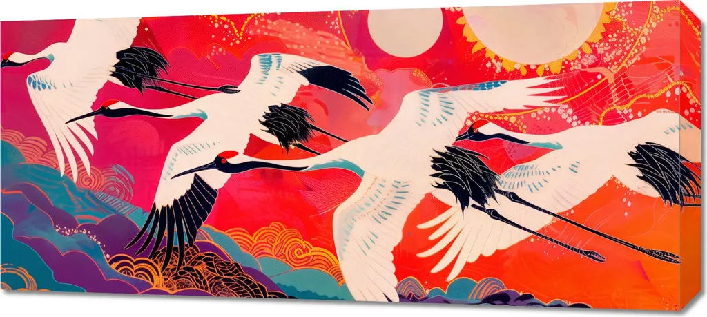 Quadro Simbolico 90x40 cm Volo della Gru - Arte Orientale per Casa