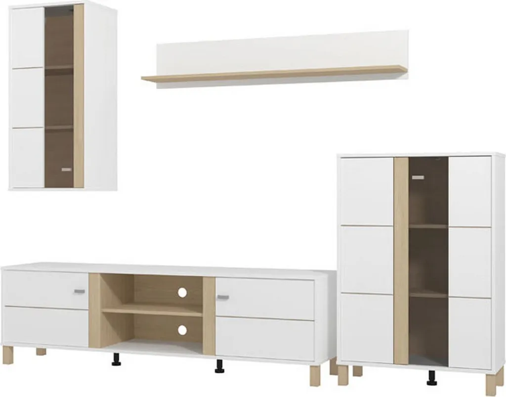 Grand Mur de Rangement Albese Blanc Mat 260x40x183 cm pour Grand Salon