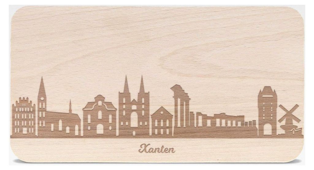 Frühstücksbrettchen mit Gravur - Skyline Xanten - Holz Schneidebrett für Vesper und Brotzeit - Geschenk für Stadtliebhaber von Xanten - Auch al...