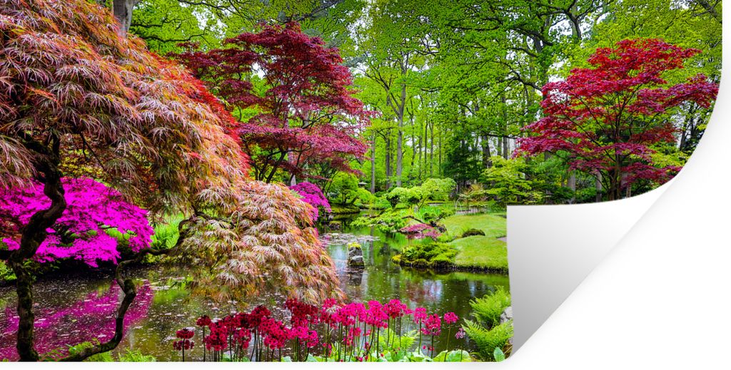 MuchoWow Wandtattoo Wandsticker Wandaufkleber Bäume - Blumen - Japanisch - Natur - Wasser 120x60 cm Selbstklebend und Repositionierbar - Sticker...