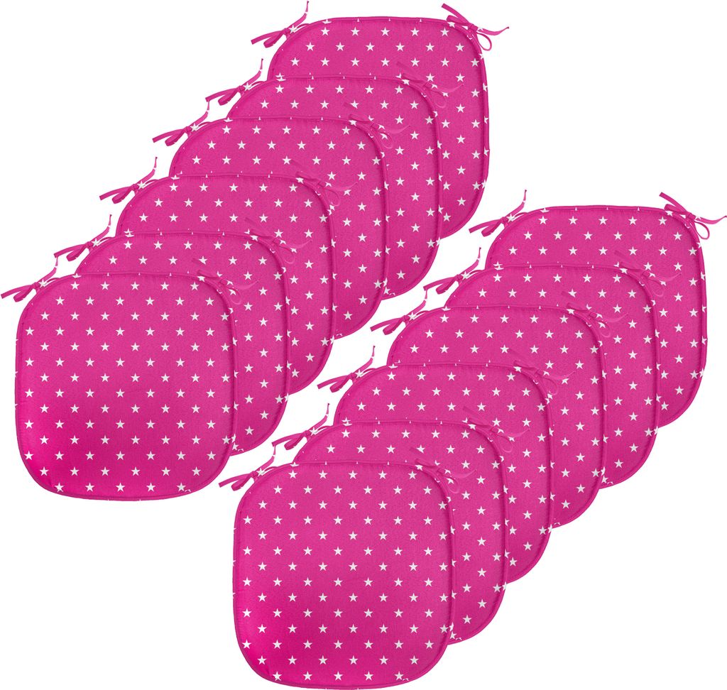 ABAKUHAUS Hot Pink Polster für Esszimmerstühle, White Stars Girlish, Dekoratives wasserfestes Kissen mit Riemen für Küchensitze, 40 cm x 40 cm-...