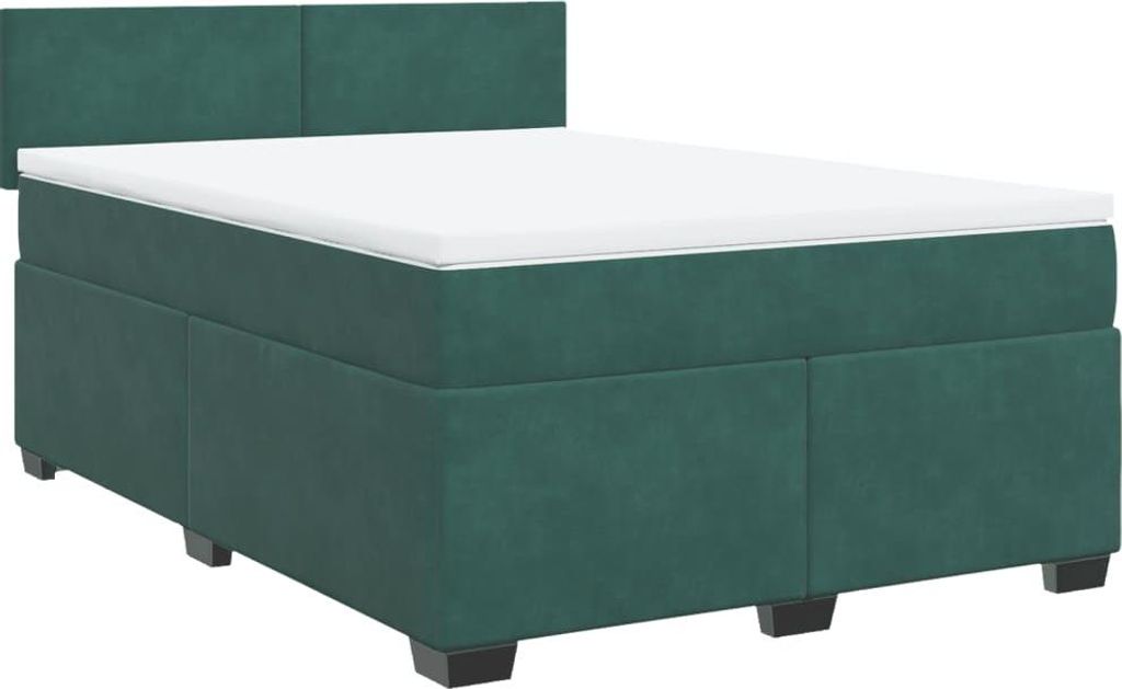 vidaXL Boxspringbett mit Matratze Dunkelgrün 160x200 cm Samt