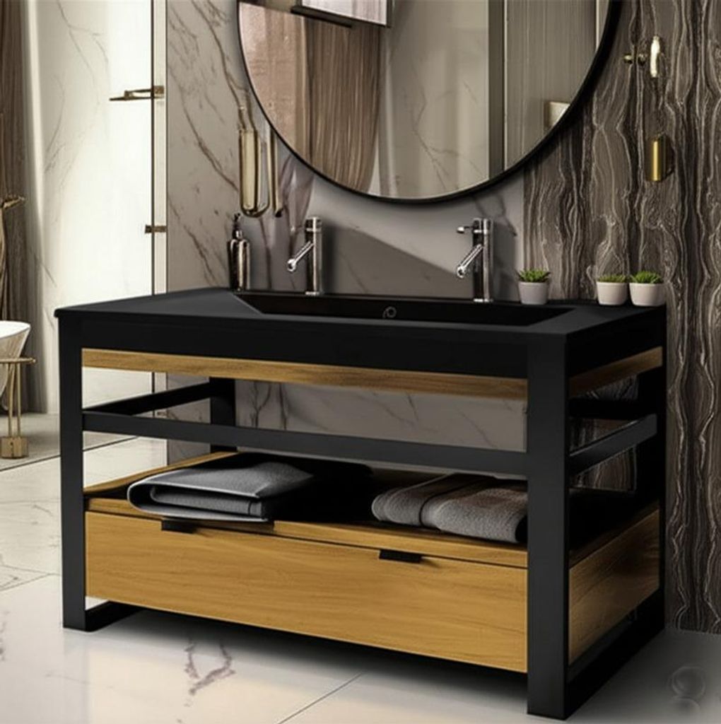 Meuble salle de bain IRON 120 cm en chêne naturel et métal Image du produit 