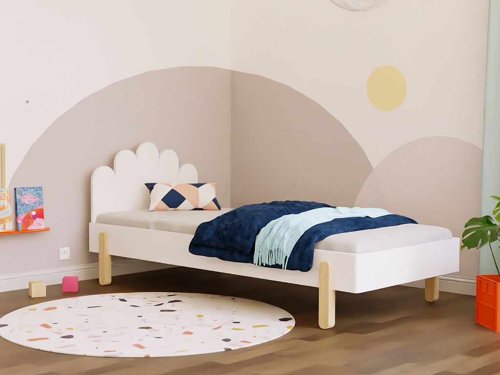 Einzelbett NOVA mit gebogenem Kopfteil 90x200 cm Dunkelgrau, Schiefe Beine, Mit der Barriere