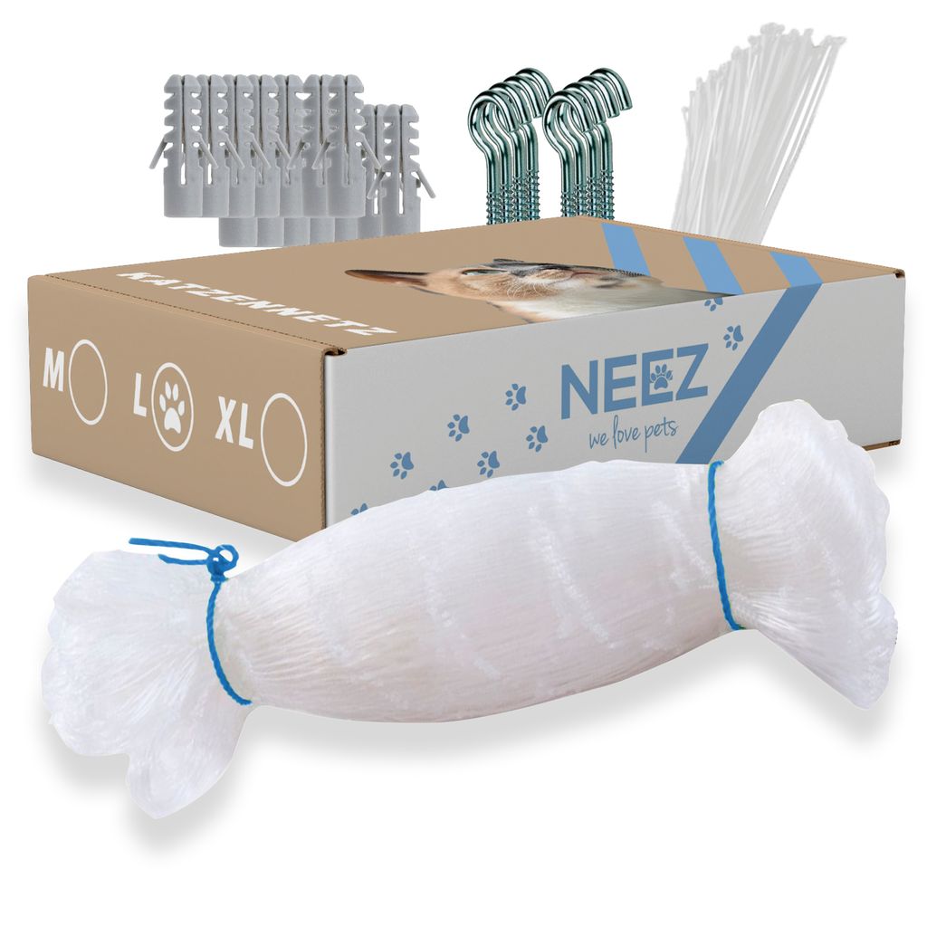 NEEZ Katzennetz 3m x 6m für Balkon & Fenster I Transparentes Robustes Schutznetz inkl. Befestigungsset