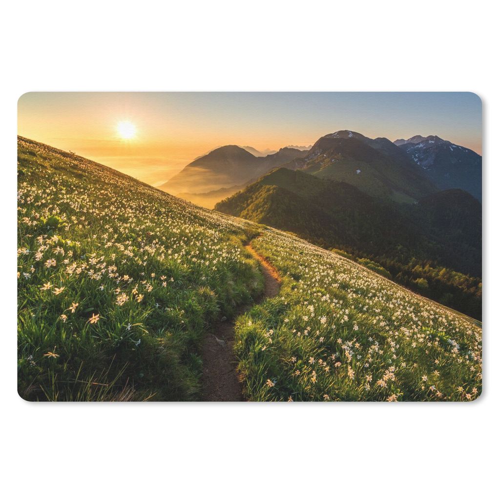 MuchoWow Mauspad Mousepad Blumen - Sonne - Berge 27x18 cm - Mousepads - Maus Mat - Pad - Mausunterlage - Büroartikel - Desk Matten