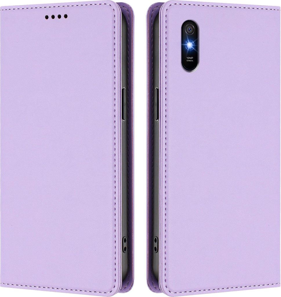 Handyhülle für Xiaomi Redmi 9A, Kunstleder Klapphülle Stoßfeste Magnetische Hülle mit Ständer Violett