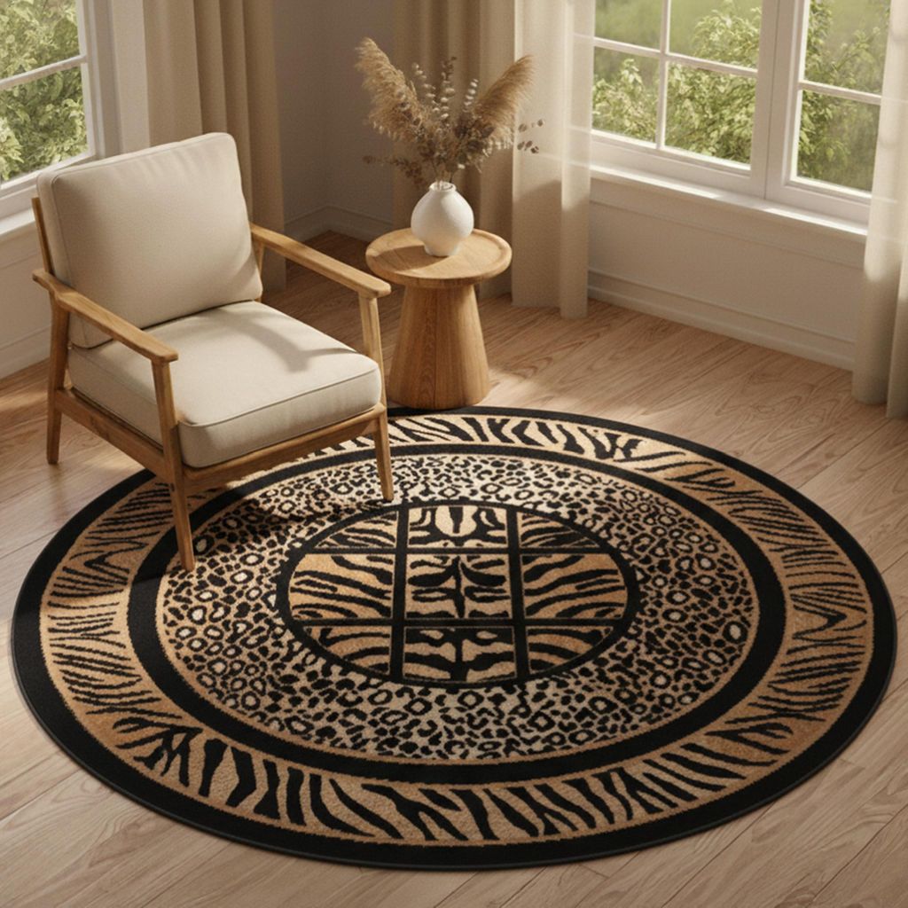 Tapiso Teppich ATLAS Rund Tiermuster schwarz Wohnzimmer 140 Produktbild 
