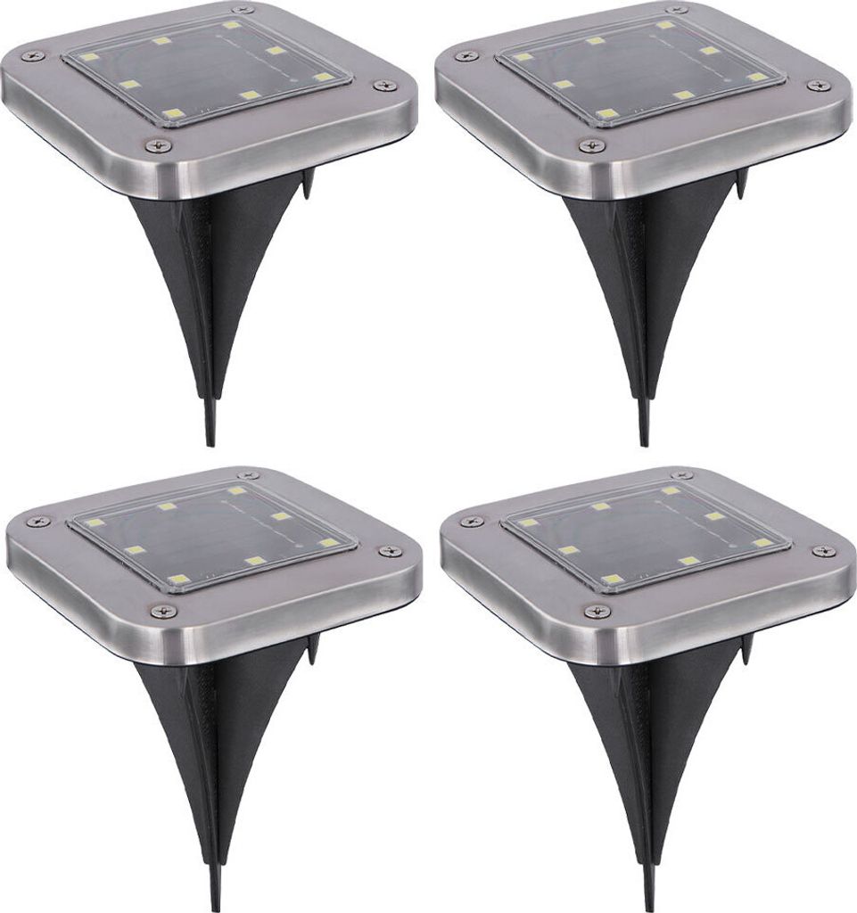 4x LED Solarleuchte, Wegeleuchte, Edelstahl, LxB 10x10 cm