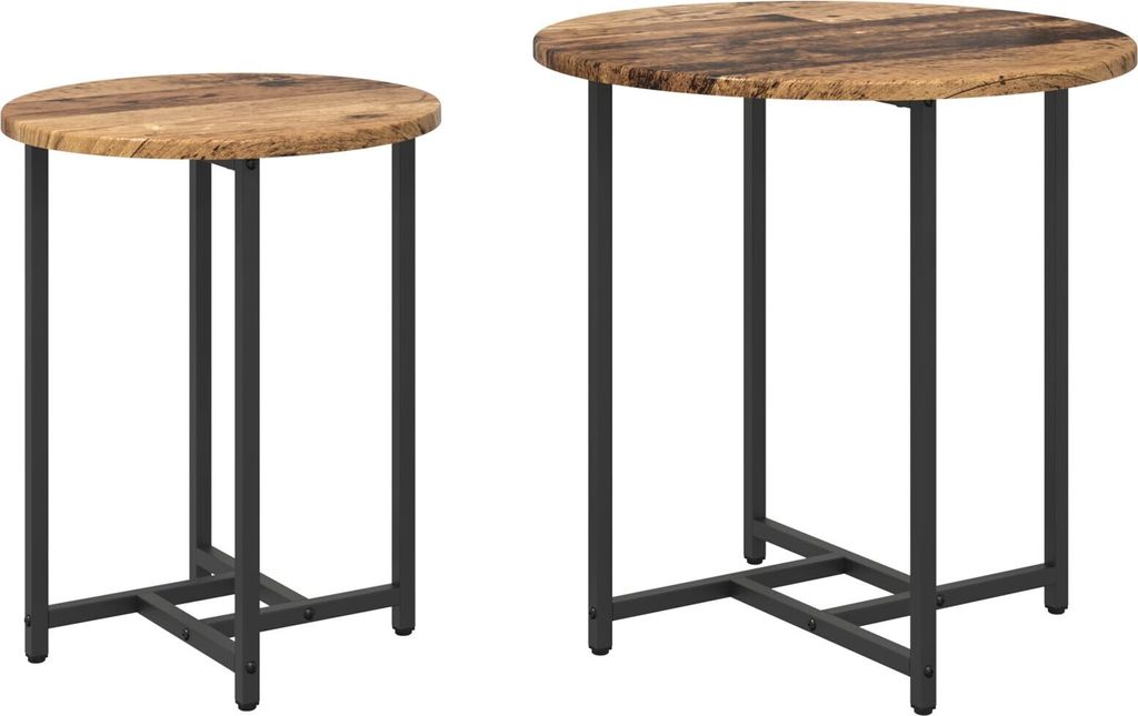 Beistelltisch 2er Set aus Altholz, Holz und Metall, Beistelltische DesignMöbel Neu