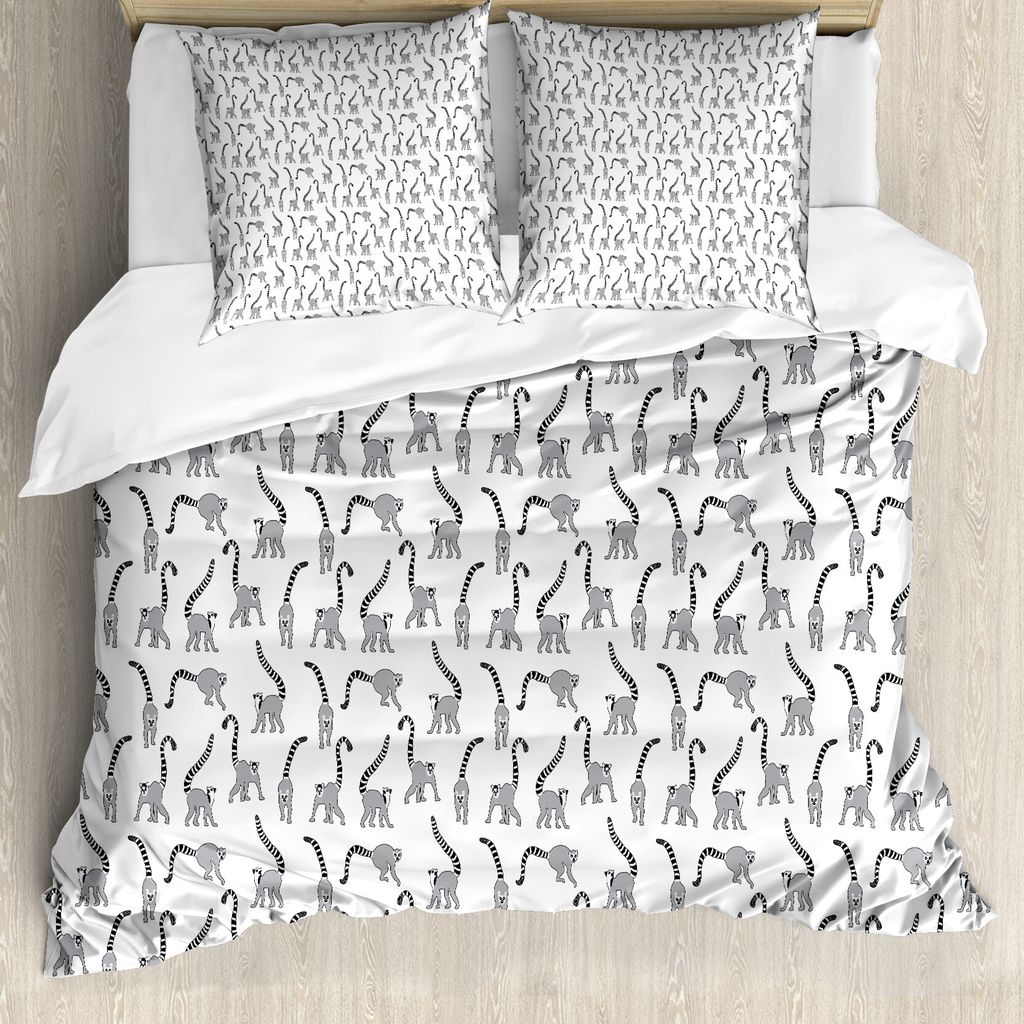 ABAKUHAUS Lemur Bettbezug Set für Einzelbetten, Wilde Säugetiere endemische Arten, Milbensicher Allergiker geeignet mit Kissenbezug, 200 cm x 200...
