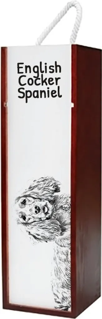 Art-Dog Scatola Vino Cocker Spaniel Inglese Grafica Sketch Legno