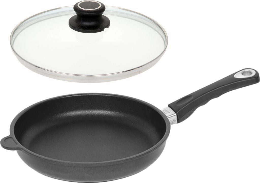 LOTUS GUSS-PFANNE Flach-Pfanne Ø 24cm, B 18cm, H 5,1cm Griff abnehmbar + Deckel