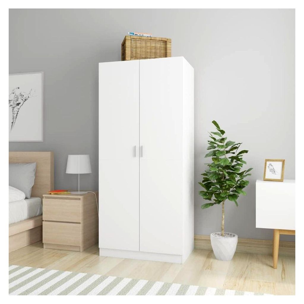 Kleiderschrank mit 2 Türen, Garderobenschrank, Dielenschrank, Schlafzimmerschrank 80x52x180cm, Holzwerkstoff, Weiß