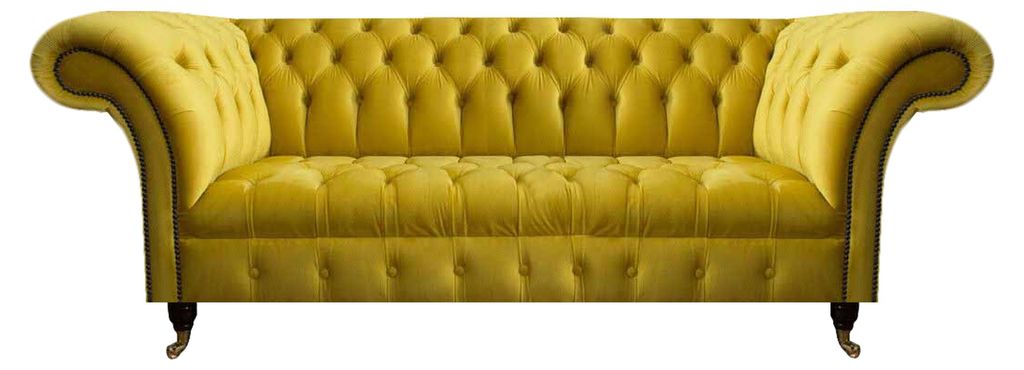 Gelbe Chesterfield Textilcouch Edler Textil 3-Sitzer Wohnzimmer Möbel