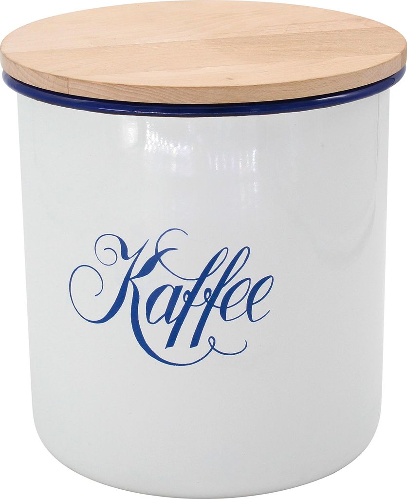 Krüger Dose Kaffee 16cm emailliert, weiß/blau/natur