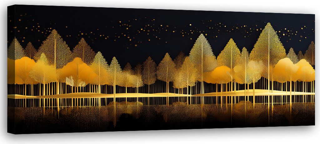 Leinwandbild Goldener Wald Abstraktion Natur 120x40 Feeby Gold bild für die wand bereit zum aufhängen