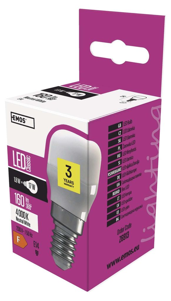 EMOS LED Kühlschranklampe 1,8 Watt (Ersatz für 17 W), Helligkeit 160 Lumen, neutralweiß, Fassung E14, Spannung 230 V, Z6913