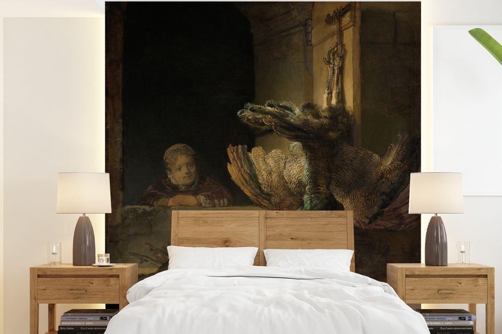MuchoWow Fototapete für Wohnzimmer oder Schlafzimmer Wandtapete Vinyl Motivtapete Stillleben mit Pfauen - Rembrandt van Rijn - 220x240 cm - Wohn...