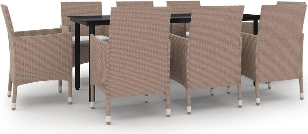 vidaXL 9-tlg. Garten-Essgruppe mit Auflagen Poly Rattan und Glas
