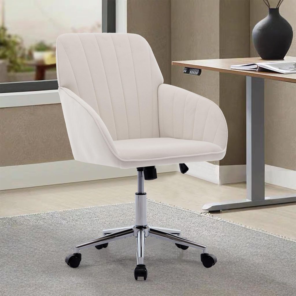 Weiß Höhenverstellbarer Bürodrehstuhl, Ergonomischer Schreibtischstuhl mit Rückenlehne, Ideal für Zuhause & Schlafzimmer, Perfekt für Langes ...