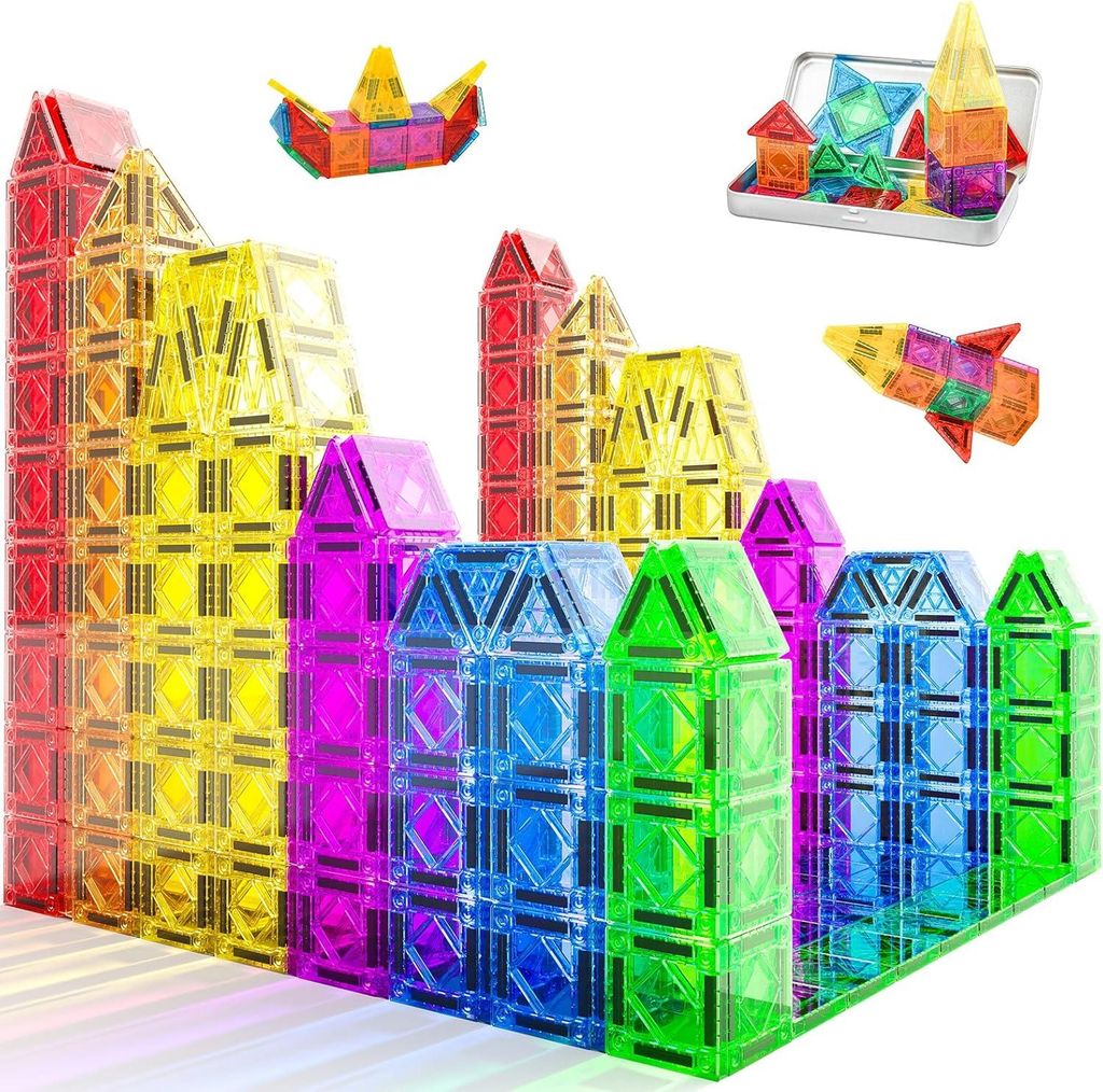 Magnetische Fliesen 40 Teile Magnetische Bausteine, Magnetbausteine Kinder, STEM Montessori Spielzeug mit Ironbox MINI Magnet Fliesen Geschenke