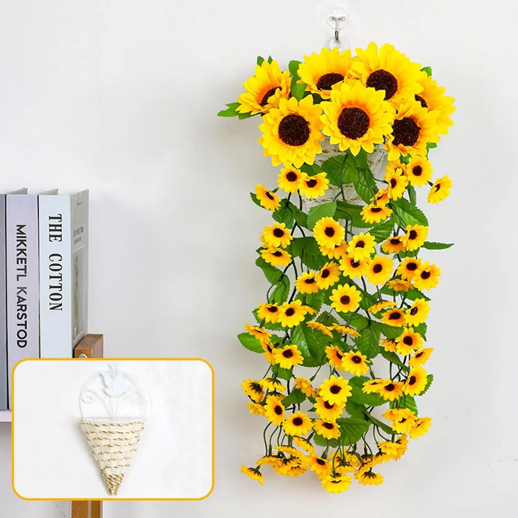 Plante suspendue artificielle tournesol en panier pour balcon et mur