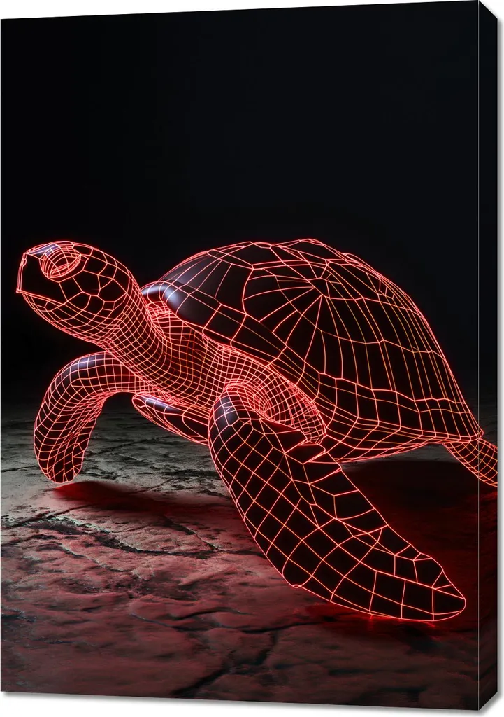 Quadro Design Tartaruga Neon 70x100 cm - Tela Canvas Luxury per Ufficio