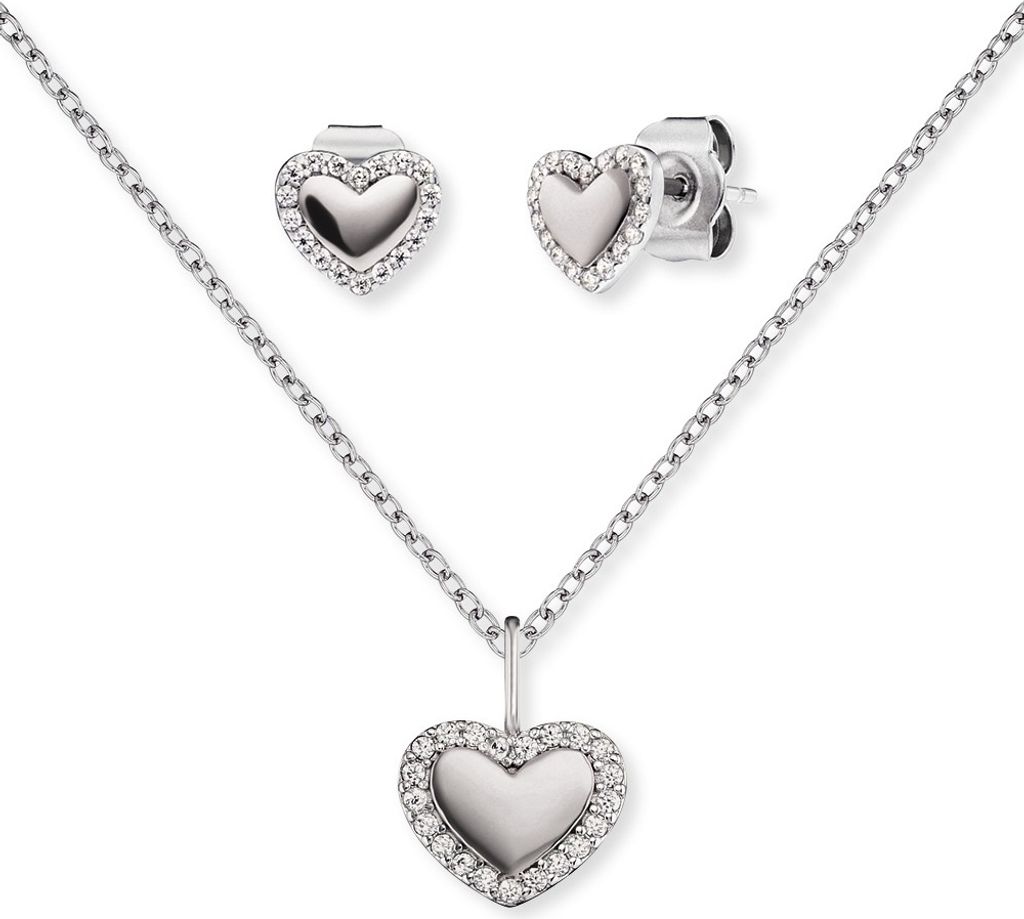 Engelsrufer Set ERMT-LILHEART3-ZI Halskette Silber und Ohrstecker, mit Zirkonia