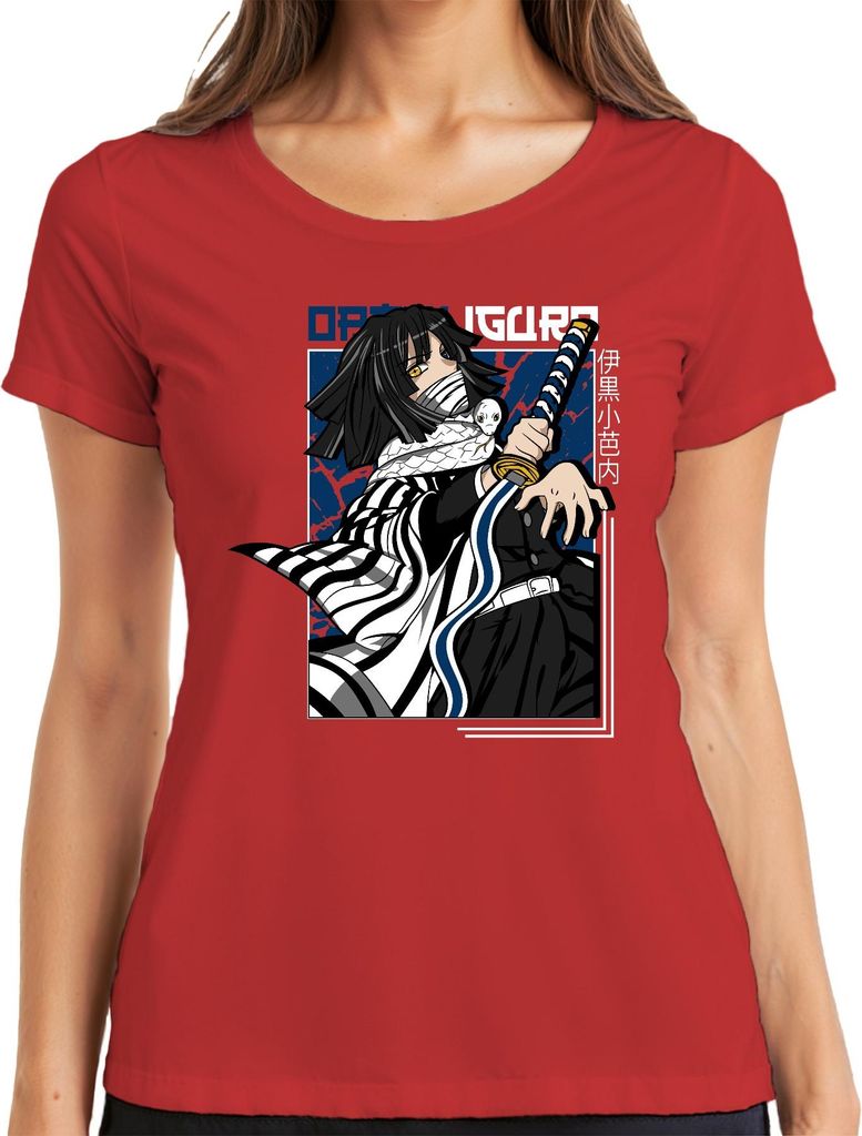 Kimetsu no Yaiba Obanai Iguro Schlange Katana Anime Geschenk Damen T-Shirt, Rot, 3XL