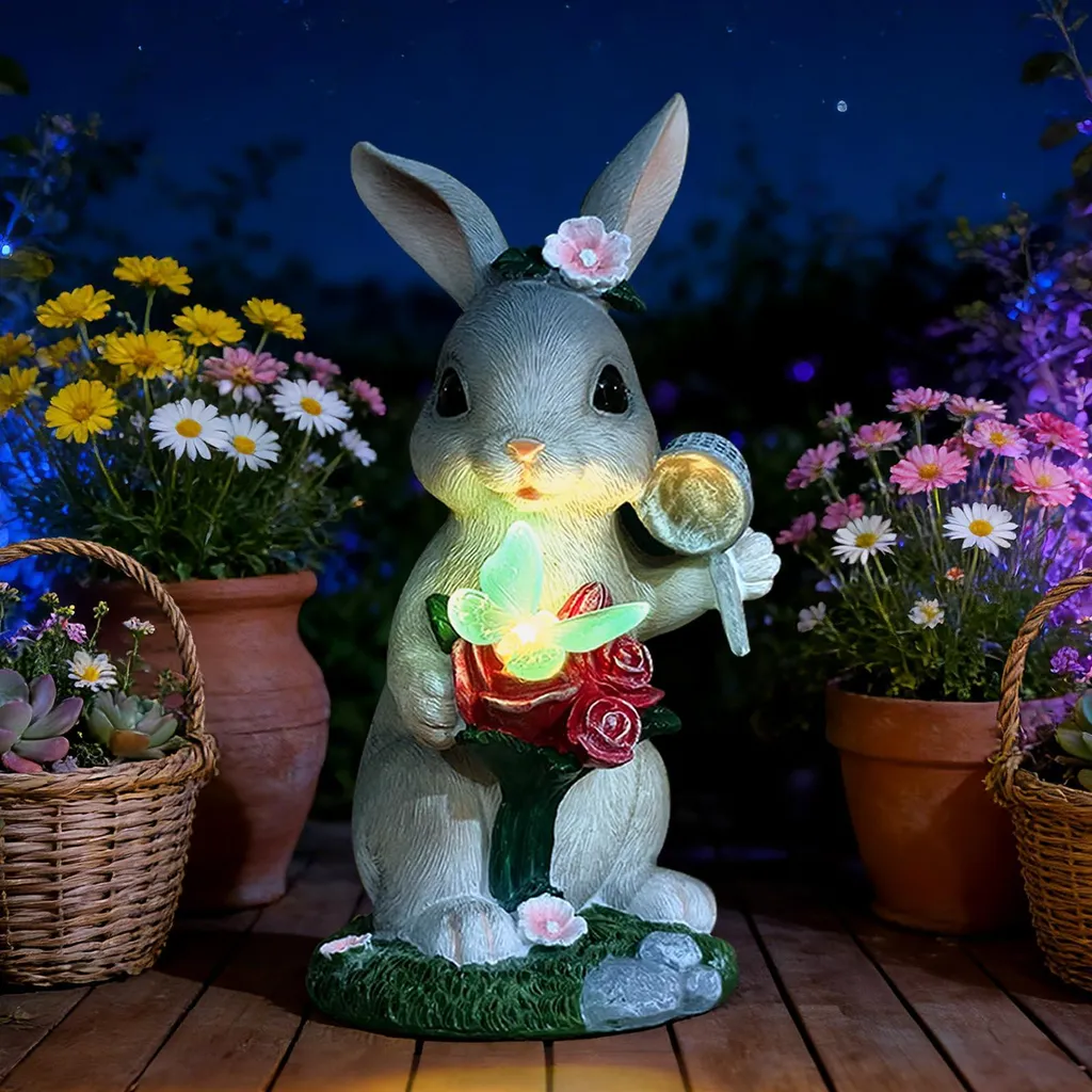 Illuminez votre jardin avec cette figurine lapin solaire sans fils 25cm