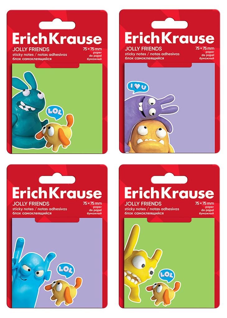 Haftnotizen 75x75mm Papier Jolly Friends wiederablösbar 50 Blatt