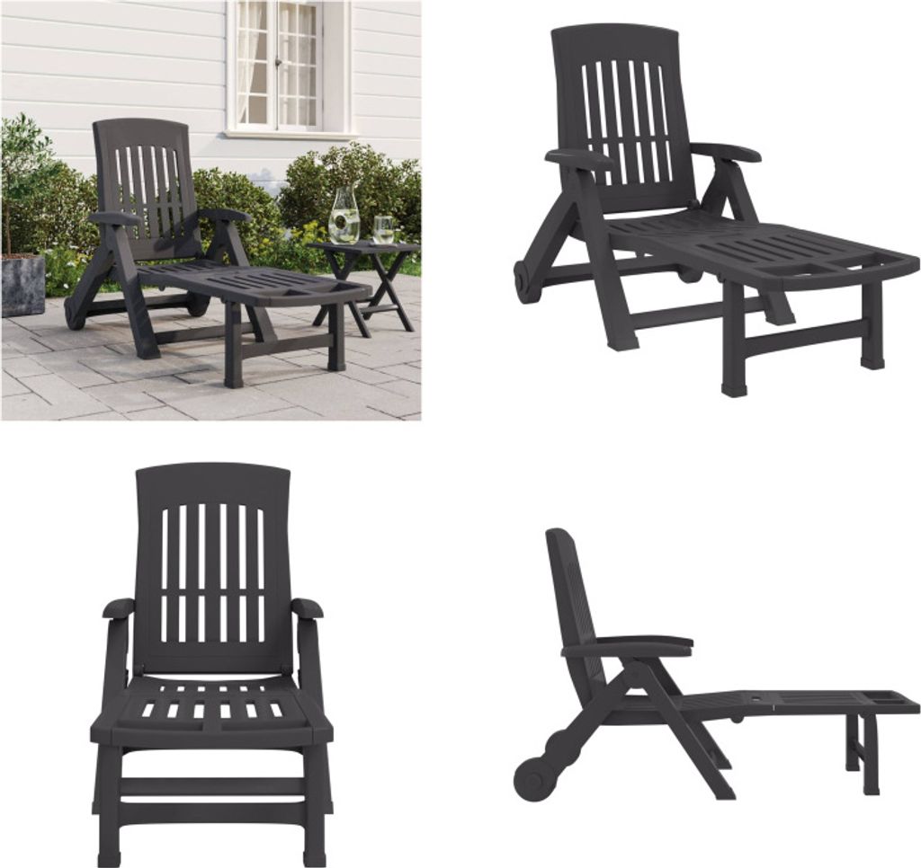 vidaXL Klappliege mit Rollen Anthrazit PP - Klappbare Sonnenliege - Klappbare Sonnenliegen - Sonnenliege - Liege