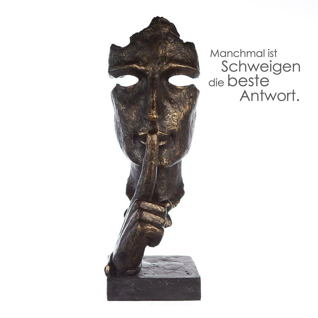 Casablanca Design Skulptur Silence Höhe 39 cm Breite 13 cm Bronze Optik Abstraktes Gesicht Schweigen Maske aus Poly Wohnzimmer Skulpturen Deko Modern