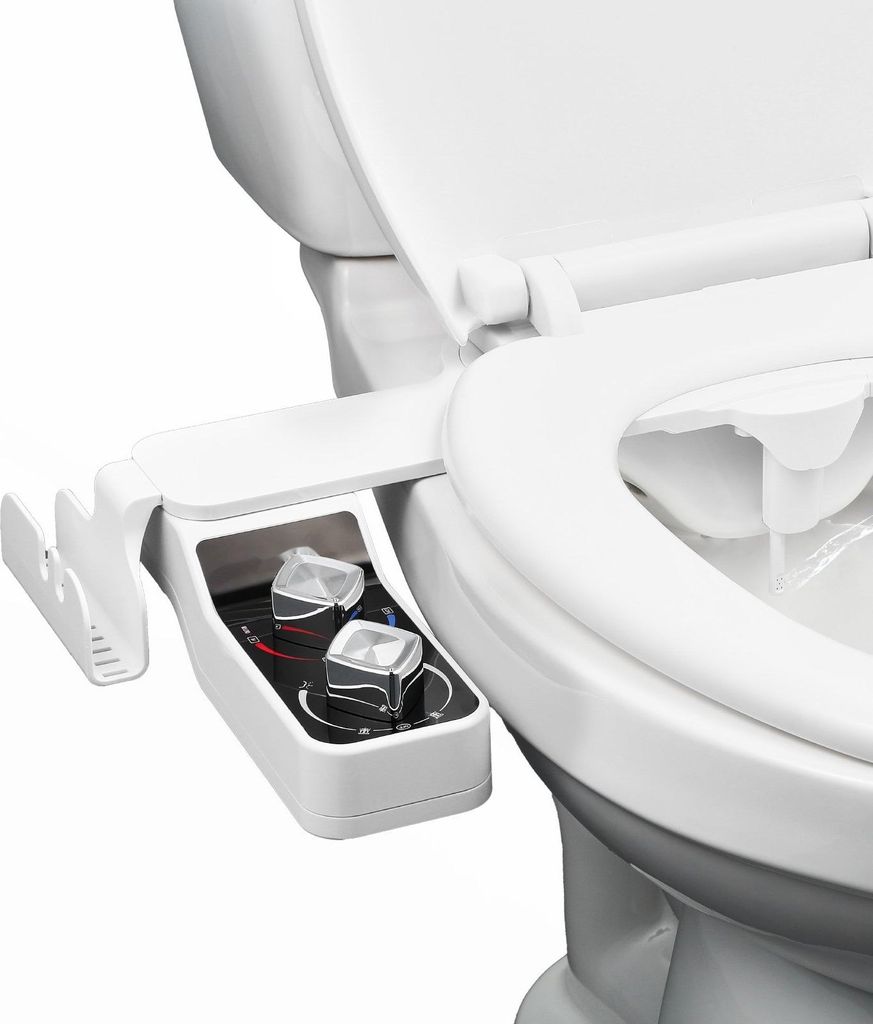 Bidet-Aufsatz für Toilette - Dusch-WC Toilettenaufsatz - Ultradünn 7 mm - 2 Einziehbare Düsen - Kalt-/Warmwasser - 2 Drehknöpfe - Wasserdruck E...