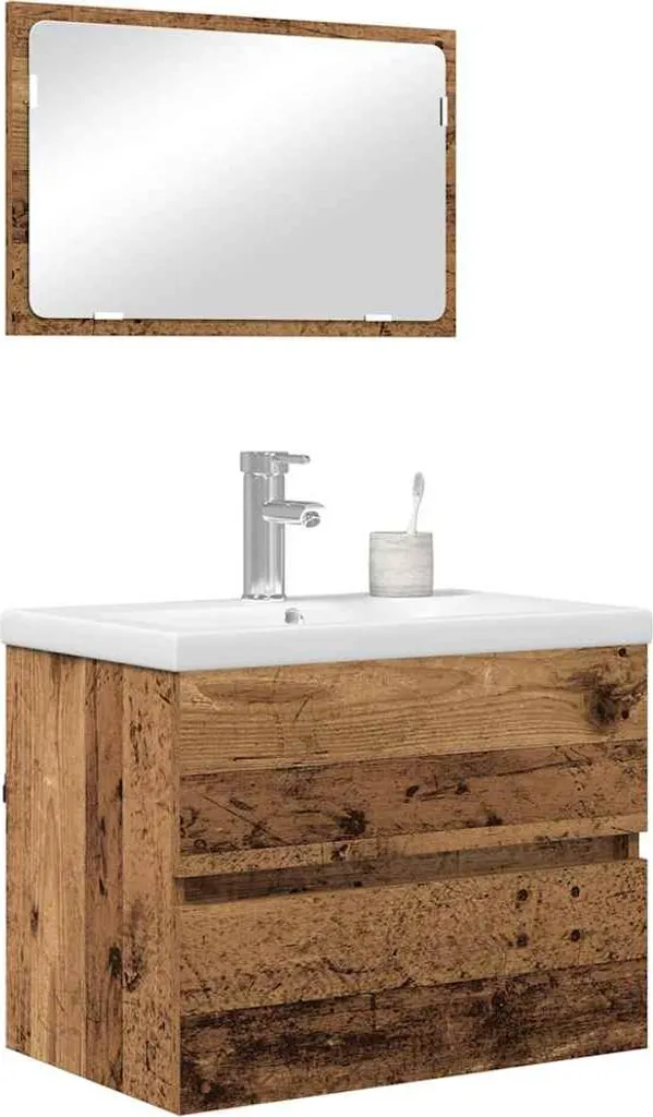 Meuble de salle de bains avec tiroirs vidaXL 3 pièces en bois composite brun