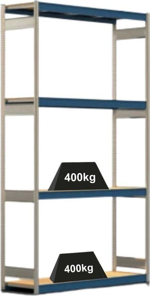 Weitspannregal ELCH Stecksystem T-Profil | Grundregal | HxBxT 300x175x50cm | 4 Ebenen | Spanplatten-Fachboden | Fachlast 400kg | Enzianblau