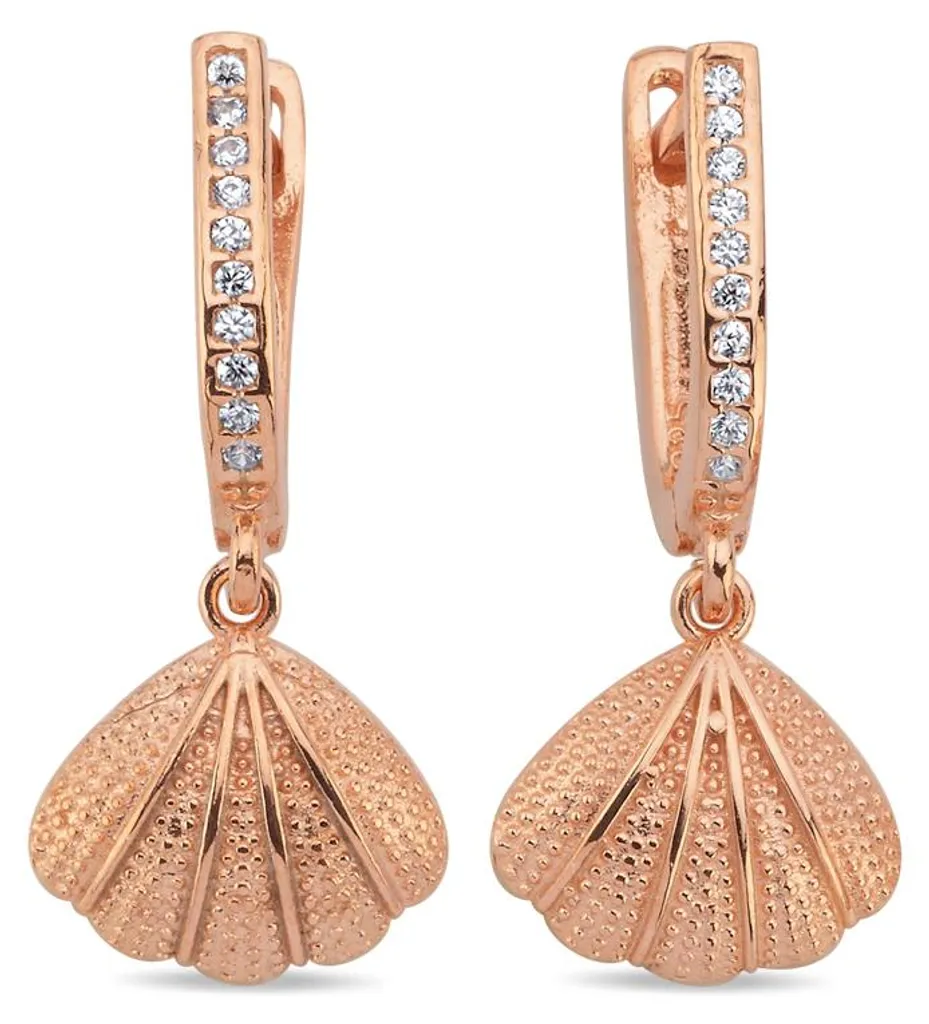 Boucles d'oreilles argent 925 coquillage rose zircone pour mariage été