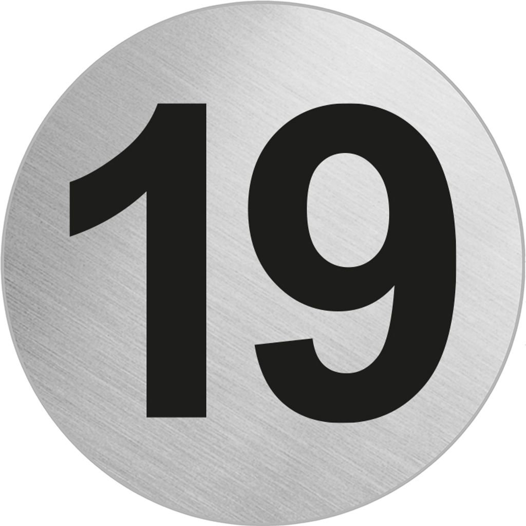 Türnummer Zimmernummer aus Edelstahl "19" Ø 60 mm selbstklebend