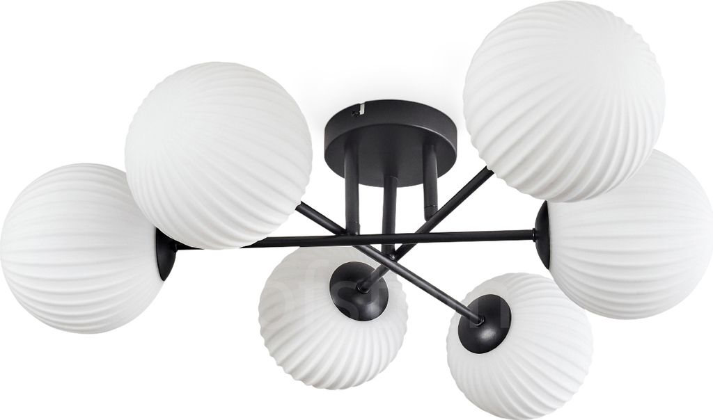 Isorella Deckenlampe aus Metall/Riffelglas in Schwarz/Weiß