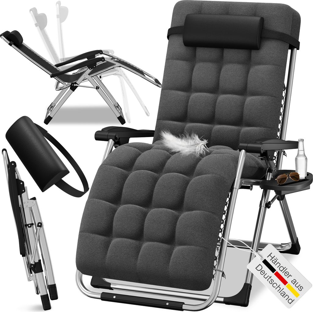 ELONEO Liegestuhl klappbar inkl. Premium Polster, Sonnenliege wetterfest mit 200 kg Belastbarkeit, Gartenstuhl extra breit mit Getränkehalter, sch...